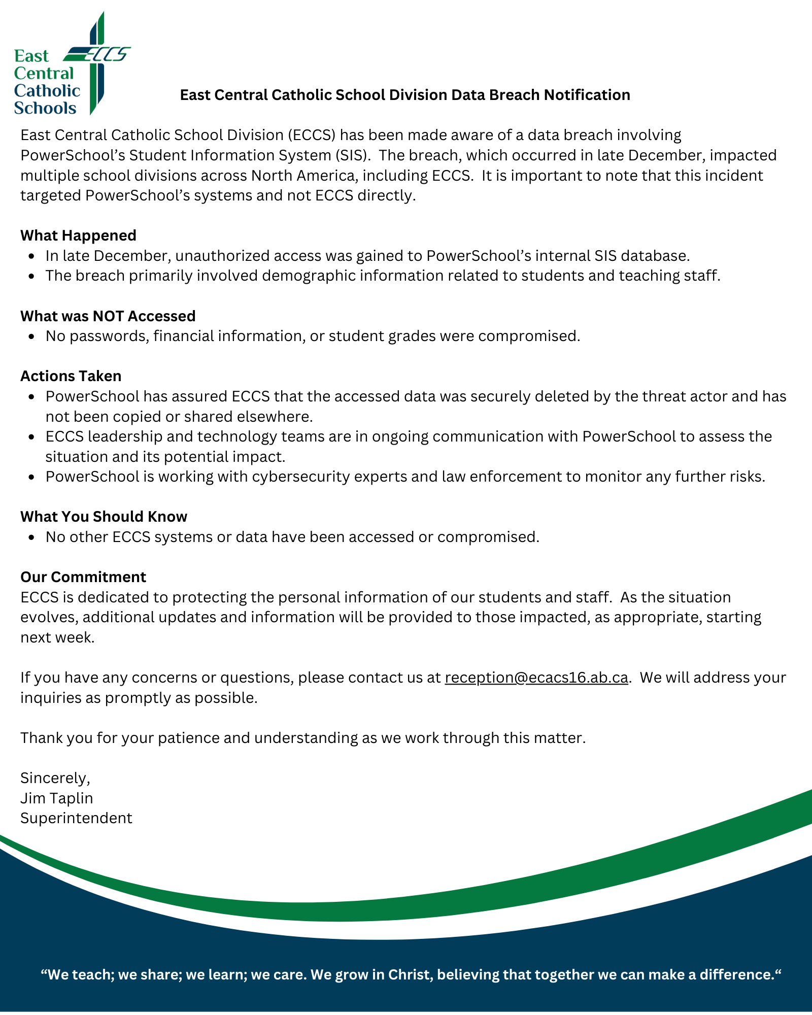 ECCS Data Breach Notification